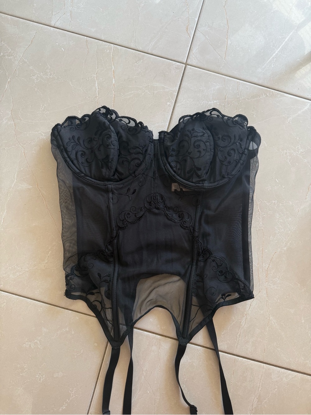 Vintage Victoria’s Secret Black Embroidered Corset Bustier Top
